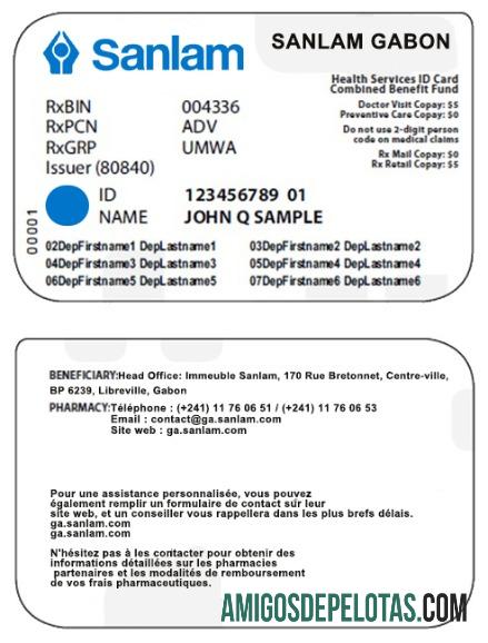 Cartão de seguro saúde do Gabão exemplo real